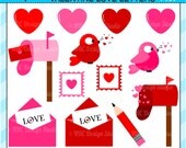 CIJ SALE - Valentine Love Letters Clip Art - Valentine Clip Art - Digital Valentine Clipart - Mailbox, Heart, Bird, Love Letter, Stamp Il_170x135