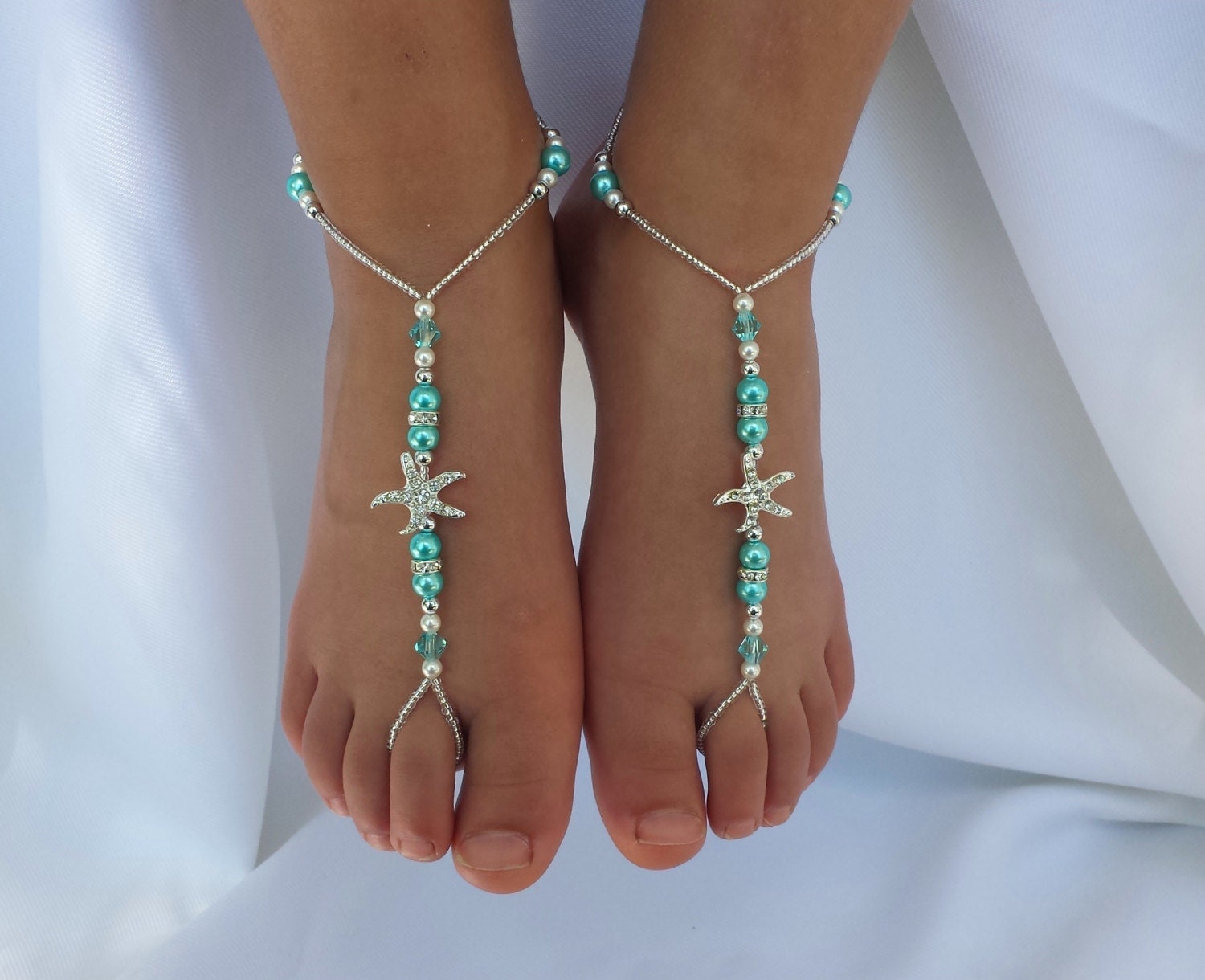 Baby Barefoot Sandals Kids Turquoise Pearl by JewelryByAngel