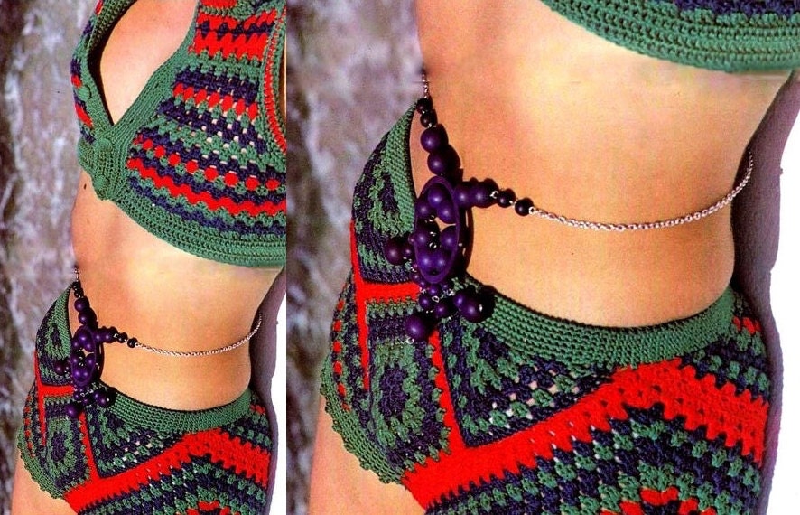 Crochet Bikini Pattern Shorts and Cropped Top Play Suit