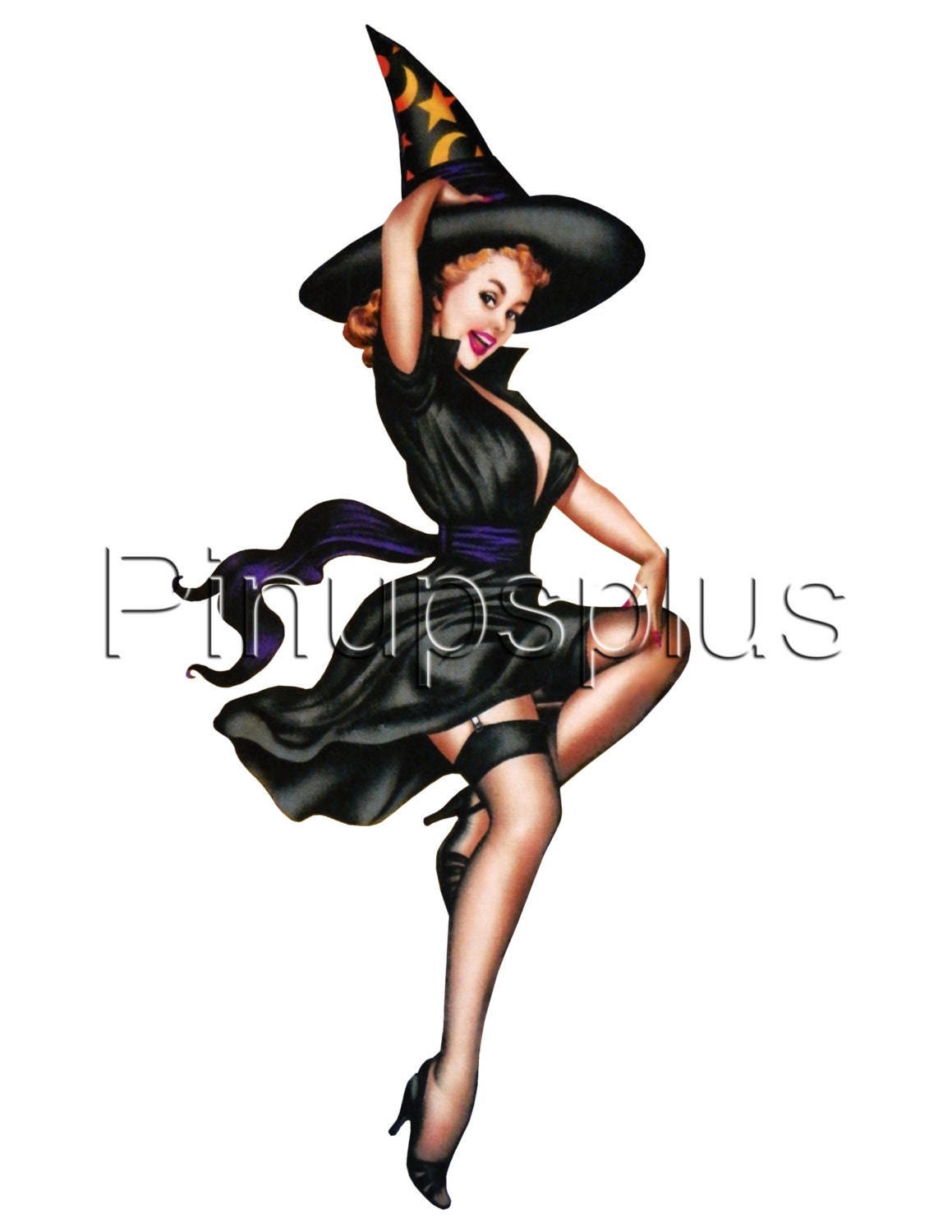Sexy 50s Vintage Witch Pinup Girl Waterslide Decal Stickers