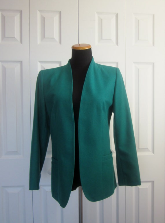 Items similar to Vintage Kelly Green Wool Jacket, Lined Open Jacket ...