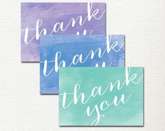 Watercolor Thank You Card, Watercolor Notecards, Thank You Cards for Wedding, Purple, Green, Blue