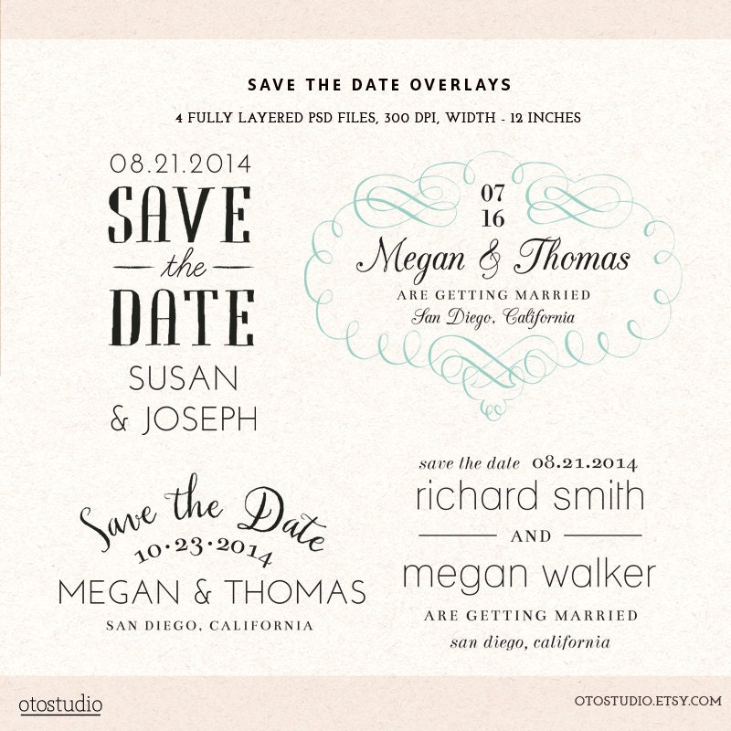 Download Photoshop Save the Date overlays wedding photo cards psd