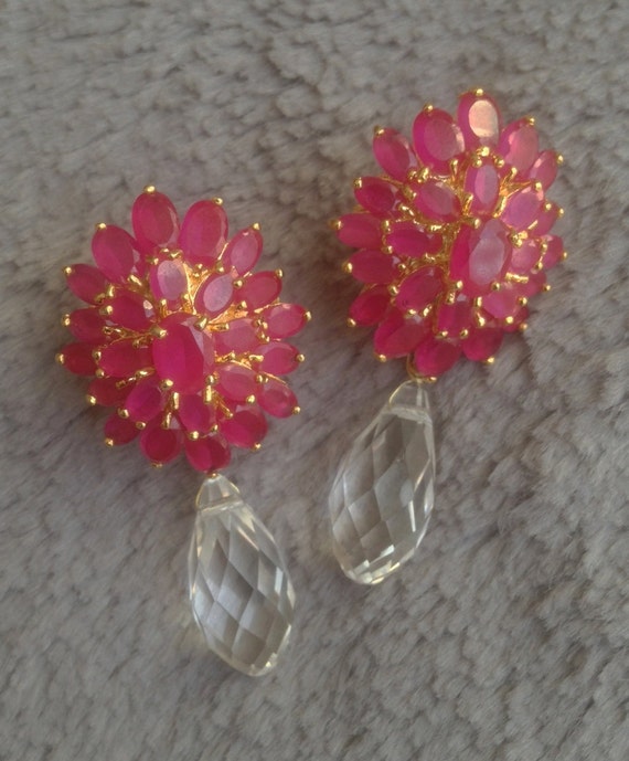 Ruby Earrings : Natural treated Ruby Flower Earrings, Gold over ...