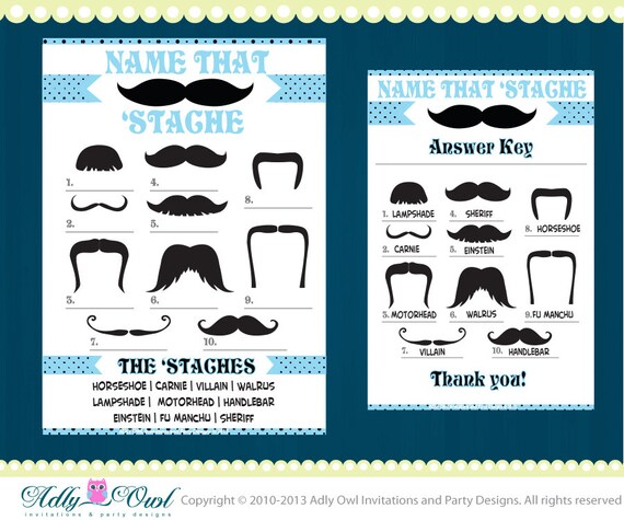 Name That 'Stache game (Mustache game) for Boy Baby Shower, birthday, Graduation Party DIY, baby blue- ONLY digital file - you print ao58 Il_570xn