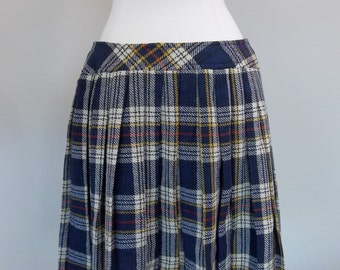 Vintage 80's wool blue plaid mini skirt, large