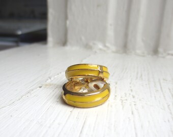 Clip-on Hoop Earrings, Yellow Hoops, Yellow Enamel Earrings, Gold and Yellow Earrings, Clip On Earrings, Retro Earrings, Gold Overlaid