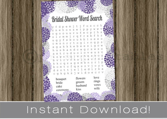 Purple BRIDAL Shower Word Search game cards / purple hydrangeas / INSTANT DOWNLOAD / diy printable digital file / wedding shower game Il_570xn