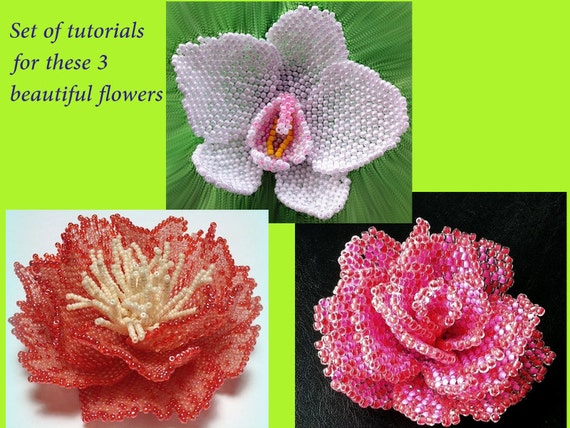 Set of beading tutorials Rose peony orchid peyote