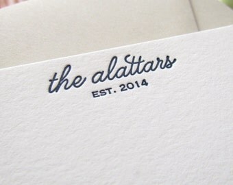 Letterpress Couples Personalized Stationery, Set of 50 or more Custom Flat Note Cards, anniversary, thank you, wedding gift, newlyweds, S117