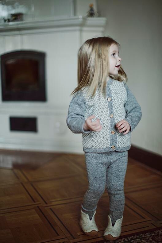 Jacquard pattern gray sweater / organic baby alpaca wool cardigan for girls / boys / children / kids / Eco friendly knitted sweater