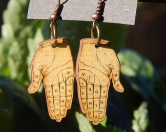 reflexology reader palm earrings hands wood