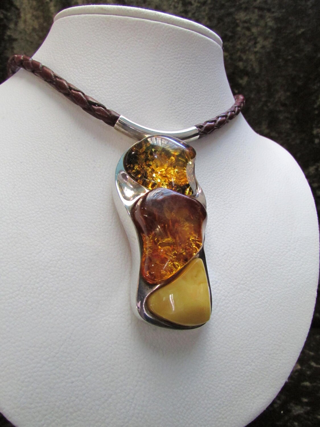 Amber Pendant Large Amber Necklace 3 Stone Baltic Amber