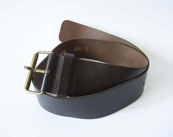 Chocolate Brown Genuine Leather Belt with Brass Buckle Wide Thick ...