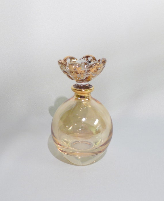 Vintage Perfume Bottle Glass Golden Flower by RaindropVintageShop
