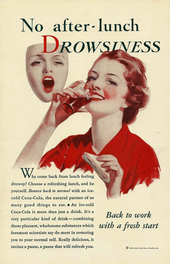 Vintage Coke Ad 1930's Lunch Sandwich and Glass of Coke