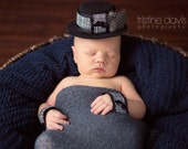 Stud Muffin Top Hat and Wrist Cuff Set- Fedora Bowler Photo Prop Newborn Infant Baby Boy Toddler- Black White Mustache- Shower Gift
