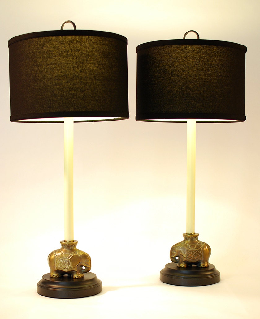 Set of 2 Buffet Lamps CORDLESS Pair of Antique Asian Cast