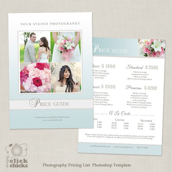 Wedding Photography Package Pricing List Template