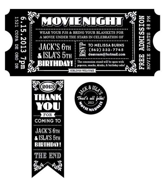 items similar to customized movie ticket invitation