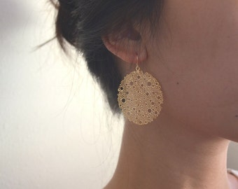 Boucles D’oreilles Clips – Pendantes Dorées Orange – Vintage – Occasion