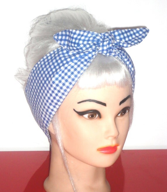 Rockabilly Head Scarf Headband Red White Gingham Pinup Vintage