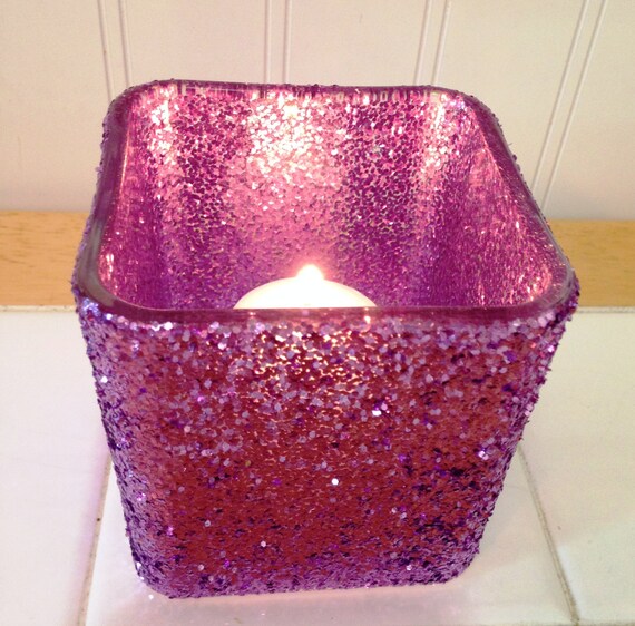 Purple Sparkle Glitter Candle Holder/ Glittered Candle/