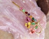 Dainty Austrian Handmade Antique Brooch Featuring Crystals and Painted Flowers