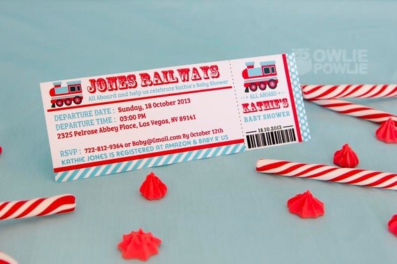 INSTANT DOWNLOAD, Train BABY Shower Printable 2.5 x 7 inch Boarding Pass Invitation, You Edit Yourself with Adobe Reader Il_570xn