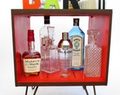 Mid Century Modern Iron Hairpin Cube Table | Orange & Wood Record Cabinet | Bar Reliquary | Side Table *CUSTOM COLOR AVAILABLE