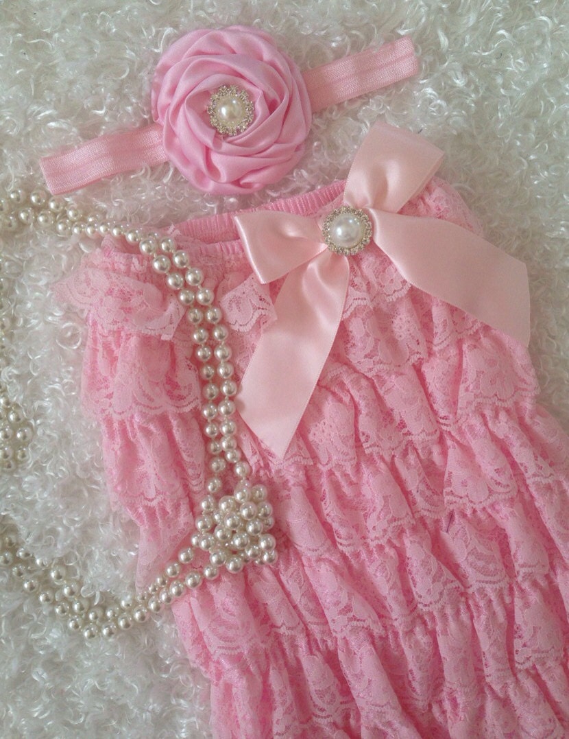 Baby Pink/Pearl Pink/Baby romper/Pink Lace Romper/Pink