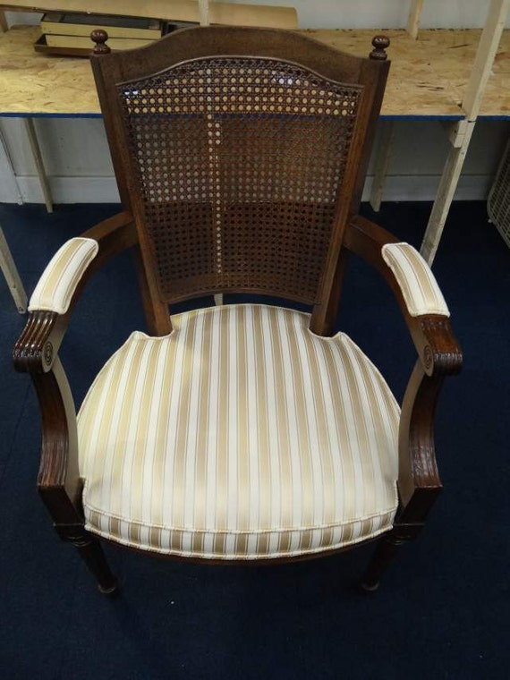 Items similar to Antique Louis XV Style Rattan Cane Back Living Room Chair With Upholstered Arms