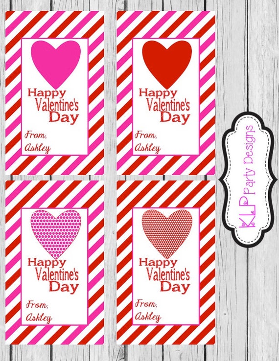 Items similar to Red & Pink Personalized Valentine's Day Cards (Set of ...