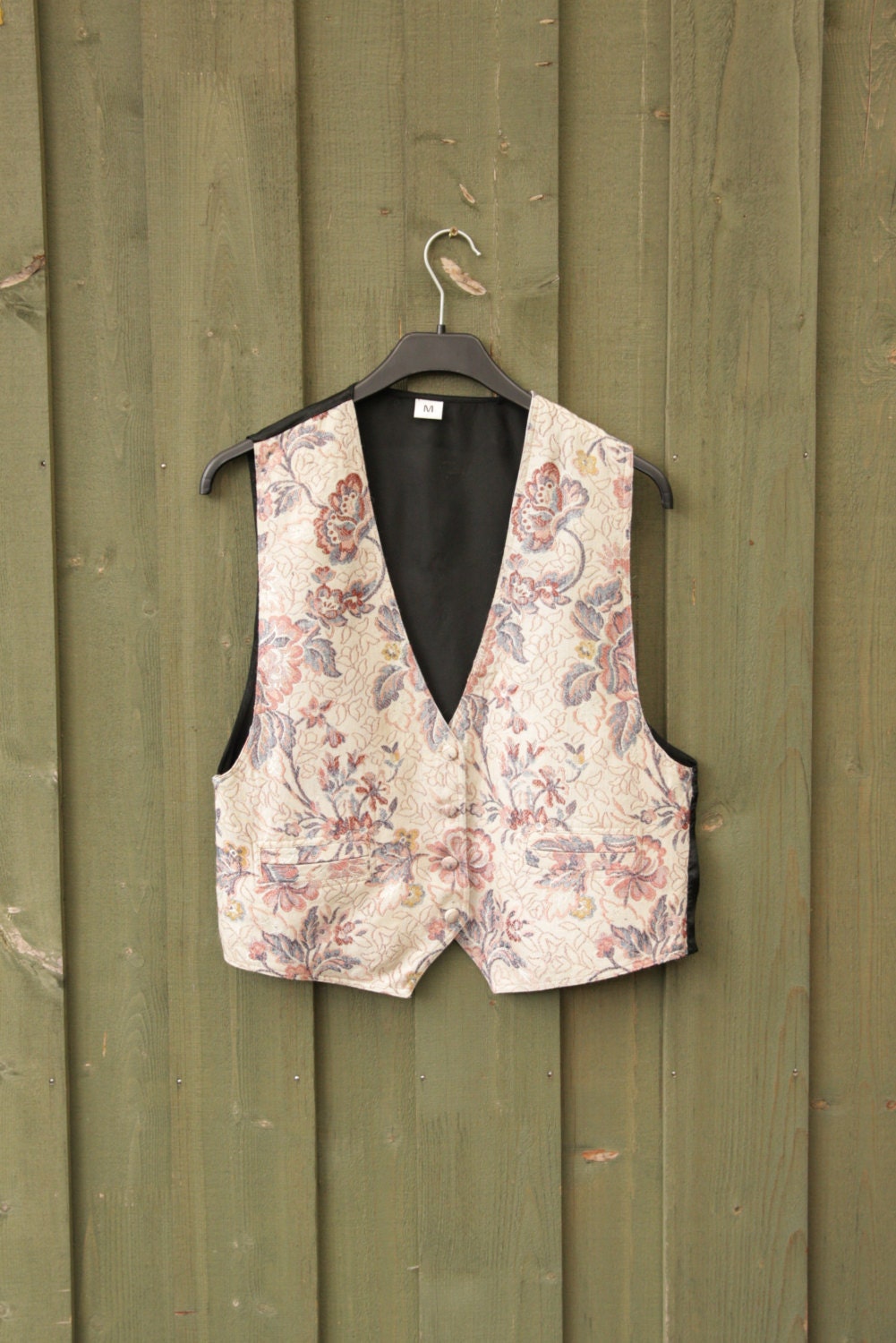Vintage Womens Beige Tapestry Vest Print Flowers Formal