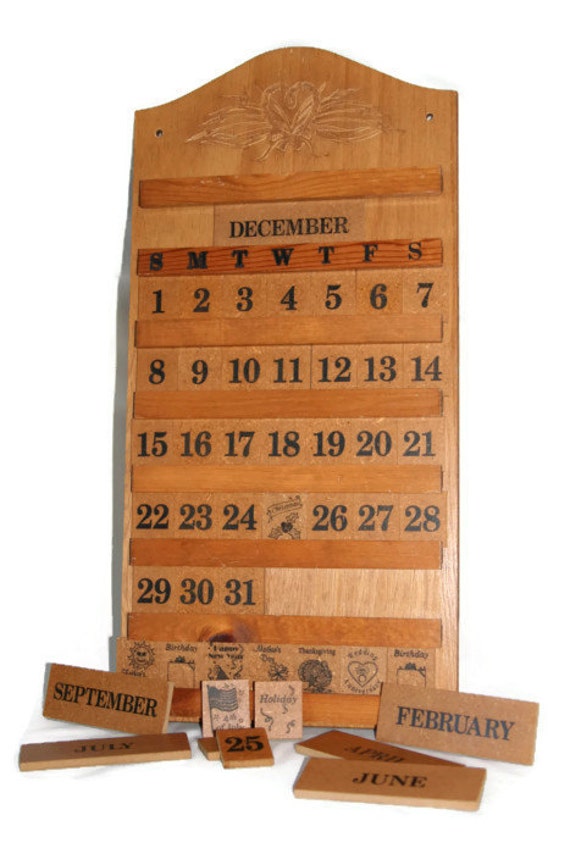 Perpetual Calendar Wooden Wall Calendar Vintage