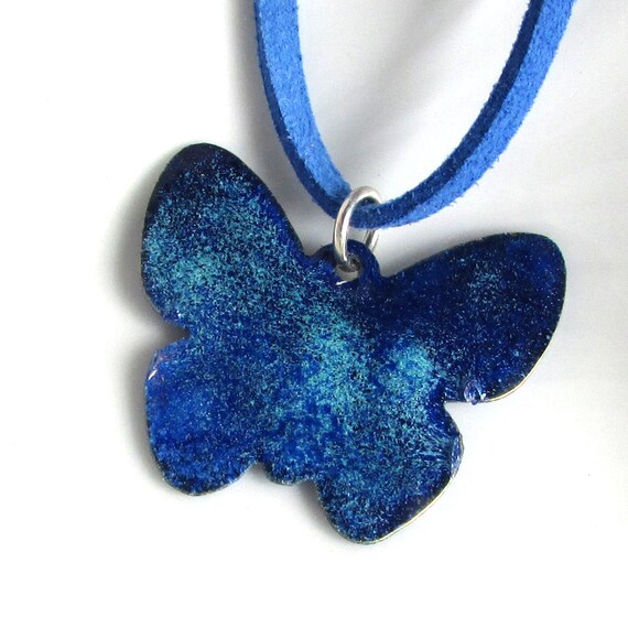 Blue Butterfly Enamel Necklace by Lovebirds by LovebirdSilver
