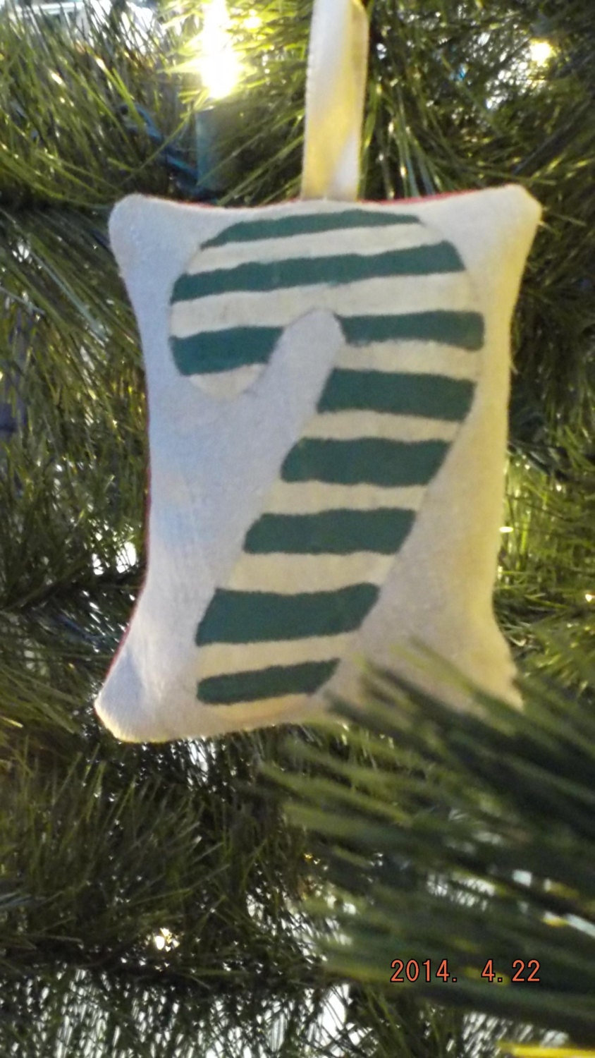 Primitive Green Candy Cane Stenciled Pillow Christmas Tree Ornament FREE SHIPPING!