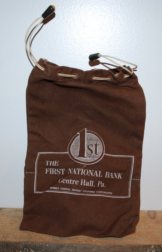 Items similar to Vintage Canvas Bank Bag First National Bank, Centre