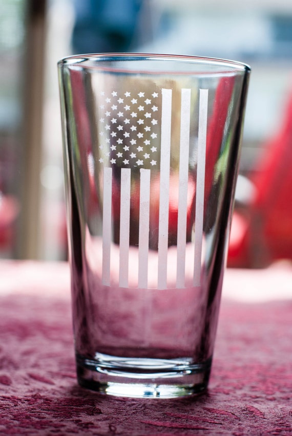 American Flag Patriotic Pint Glass Etched Pint by TheClassSix