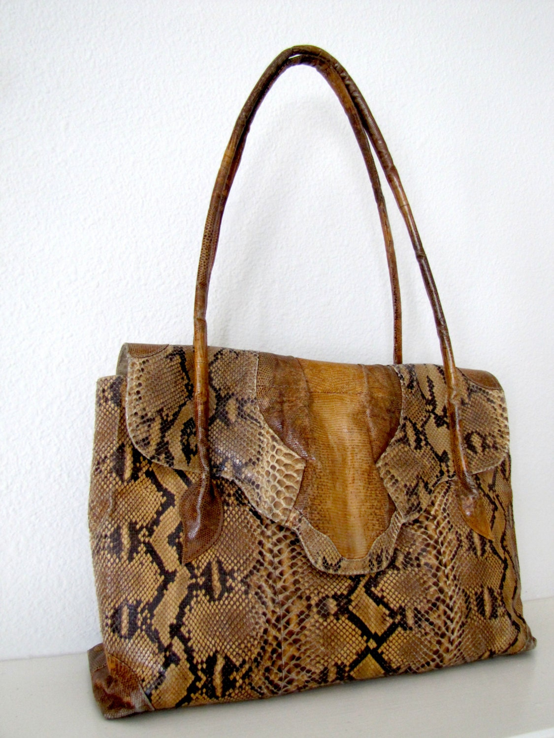 VINTAGE PYTHON PURSE Bohemian Snakeskin Tote by LynnsdaughterMode