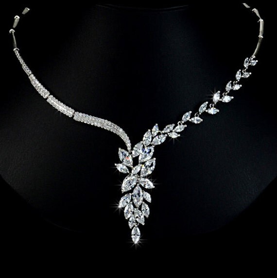 Cluster Marquise Cut Cubic Zirconia Wedding Necklace Bridal Crystal ...