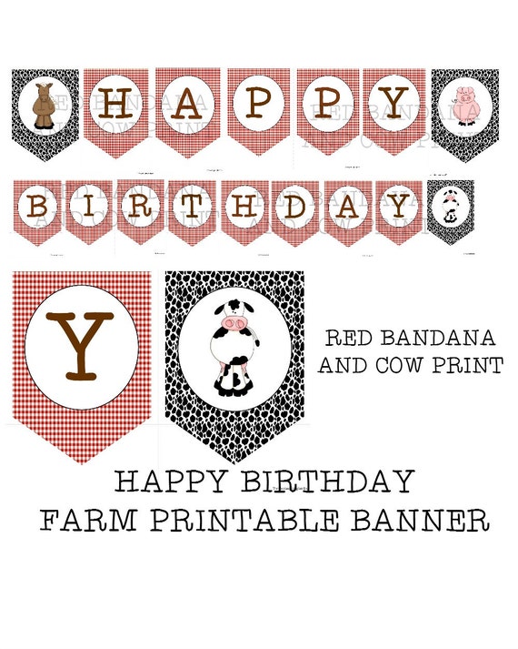 INSTANT FARM THEME Happy Birthday Printable Accent Banner