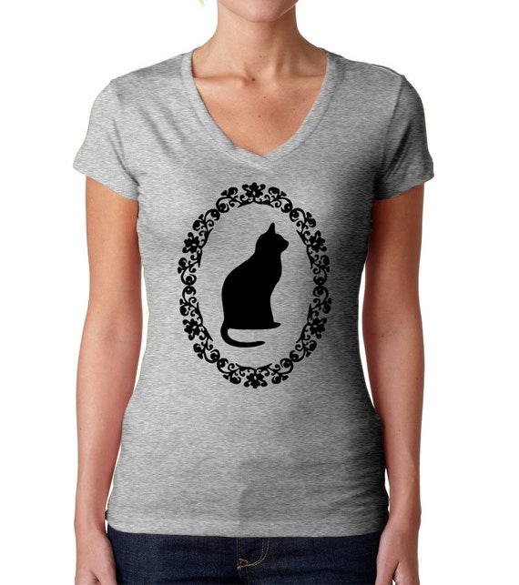 Items similar to Cameo Cat T-Shirt - Cat Silhouette T-Shirt - Mens and ...