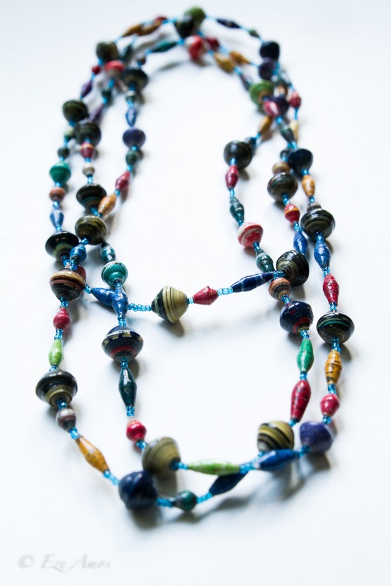 HandRolled Paper Bead Necklace by MotherHealthMarket on Etsy