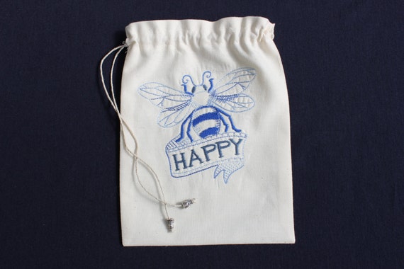 Small Bag Cotton Cloth Gift Bag Jewelry Pouch Bee HAPPY