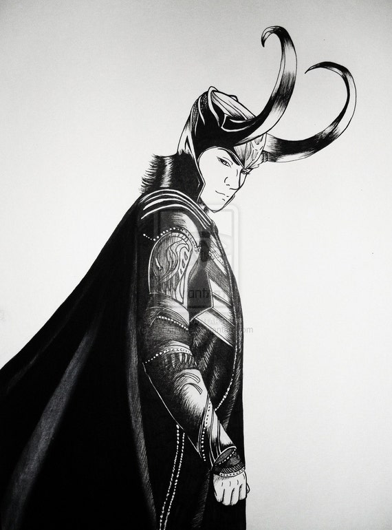 Loki Laufeyson in Black and White Thor Movie by TheSASEtsyShop