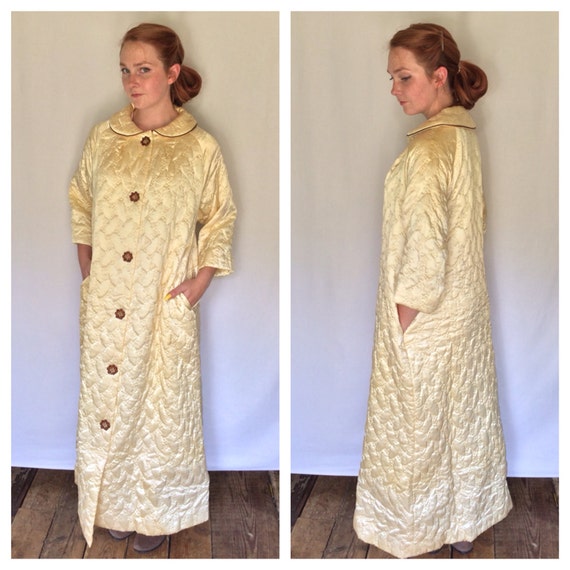 Items Similar To 50s Gold Quilted Housecoat Womens Long Full Length