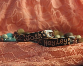 Personalized Leather Bracelets - Custom Engraved Bracelets - Matching His and Her Bracelets - Perfect Couples Gift - SKU1009