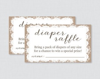 Burlap and Lace Baby Shower Diaper Raffle Ticket Cards and Diaper Raffle Sign Printable Instant Download - Baby Diaper Raffle - Burlap 0063