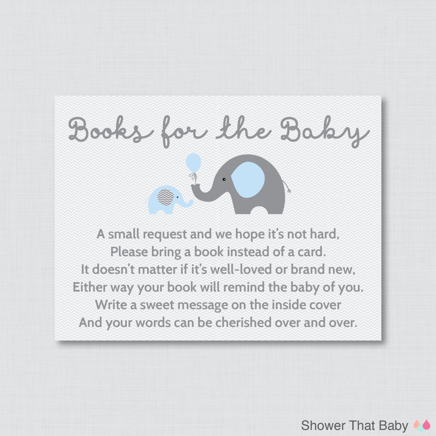 Elephant Baby Shower Bring a Book Instead of a Card Invitation